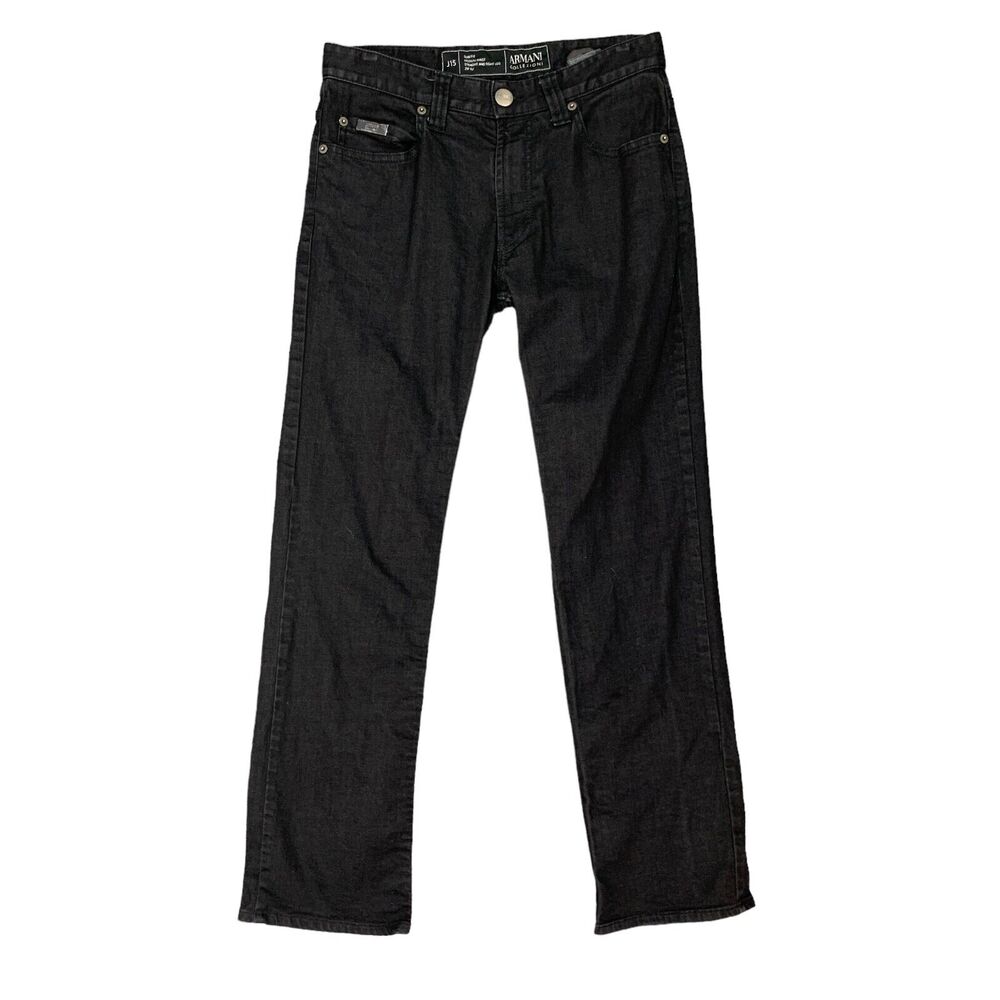 Armani Collezioni Jean Mens 30 Black Slim Fit Medium Waist Straight Tight Leg